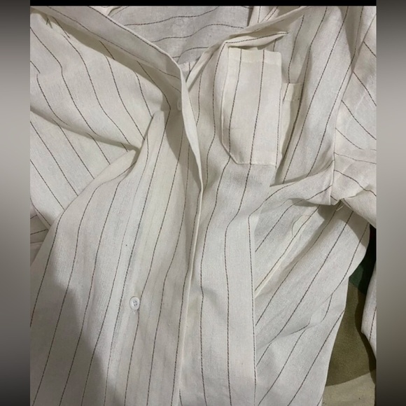 Oversized cotton white stripe button down blouse M - Picture 6 of 9